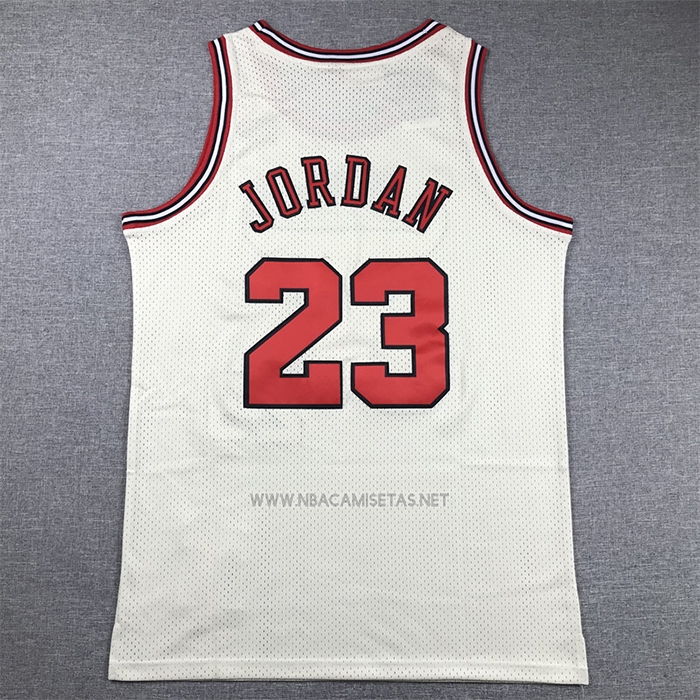 Camiseta Chicago Bulls Michael Jordan NO 23 Mitchell & Ness Chainstitch Crema